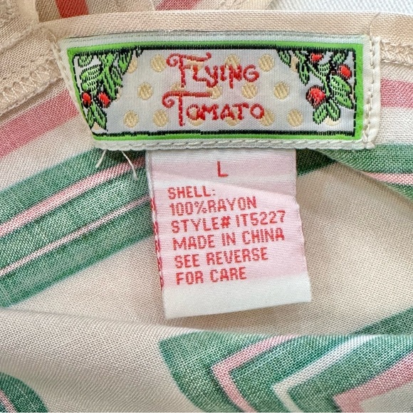 Flying Tomato Boho V Neck Cream/Green/Pink Floral Flowy Top Blouse Size Large - Picture 7 of 8